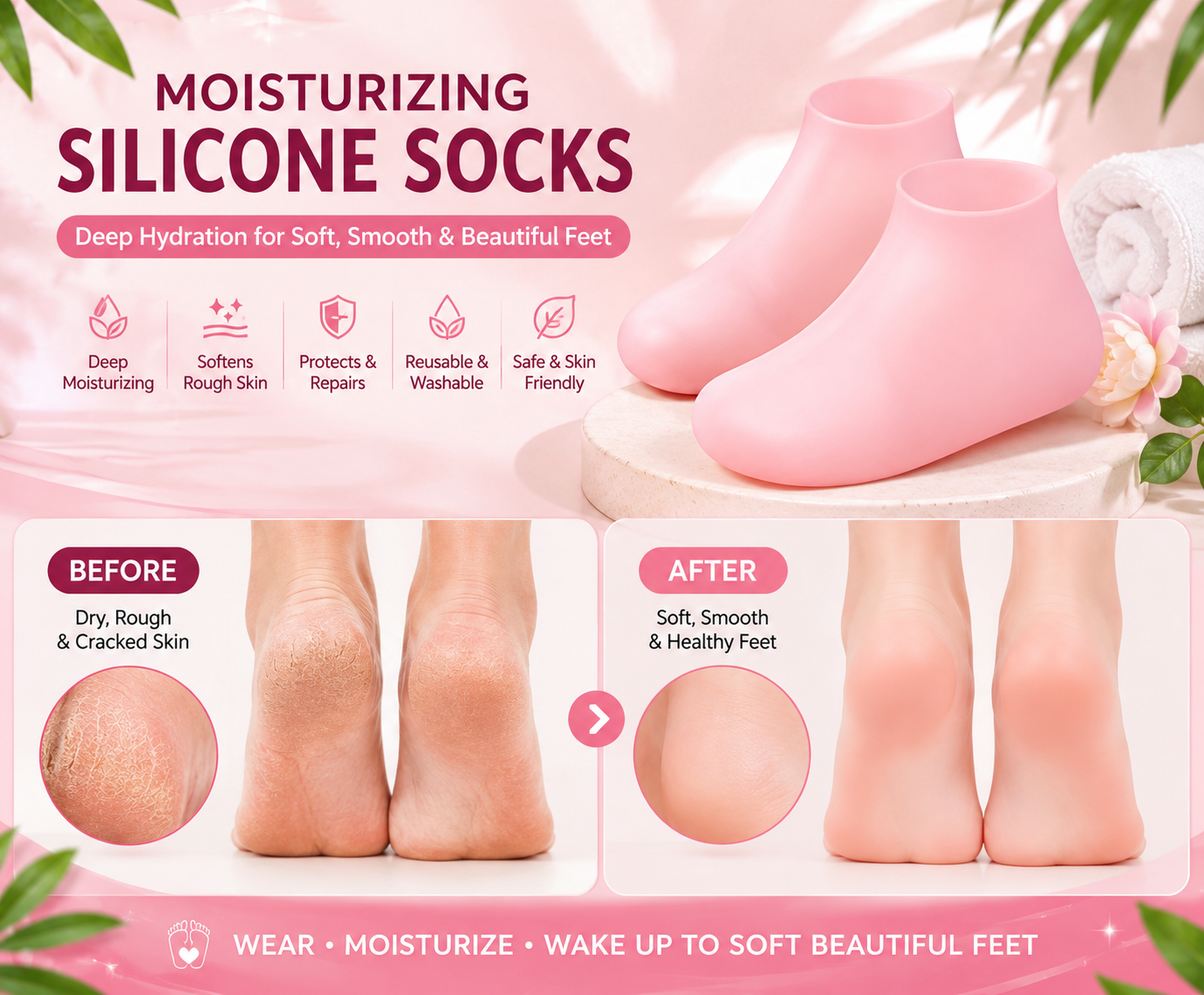Moisturizing Gel Reusable Socks For Cracked Heels